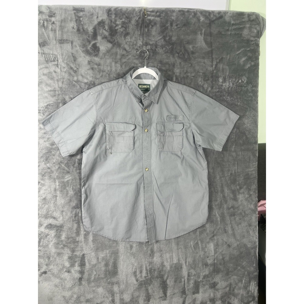 Outdoor Life Mens Gray Short Sleeve Fishing Shirt Ventilated Pockets Size L